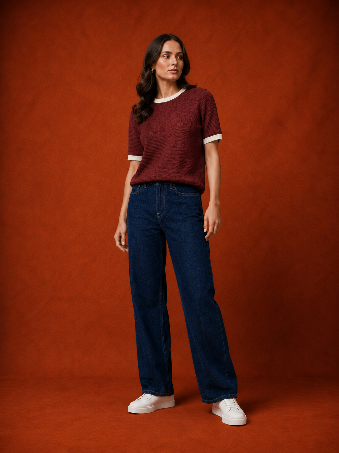 Burgundy Knit Ringer T-Shirt