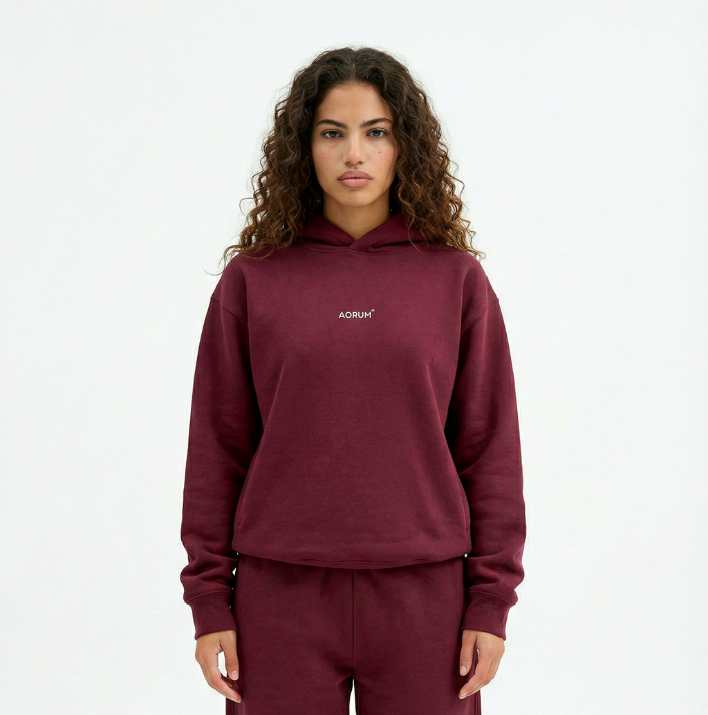 aorum v1 burgundy cropped fit hoodie