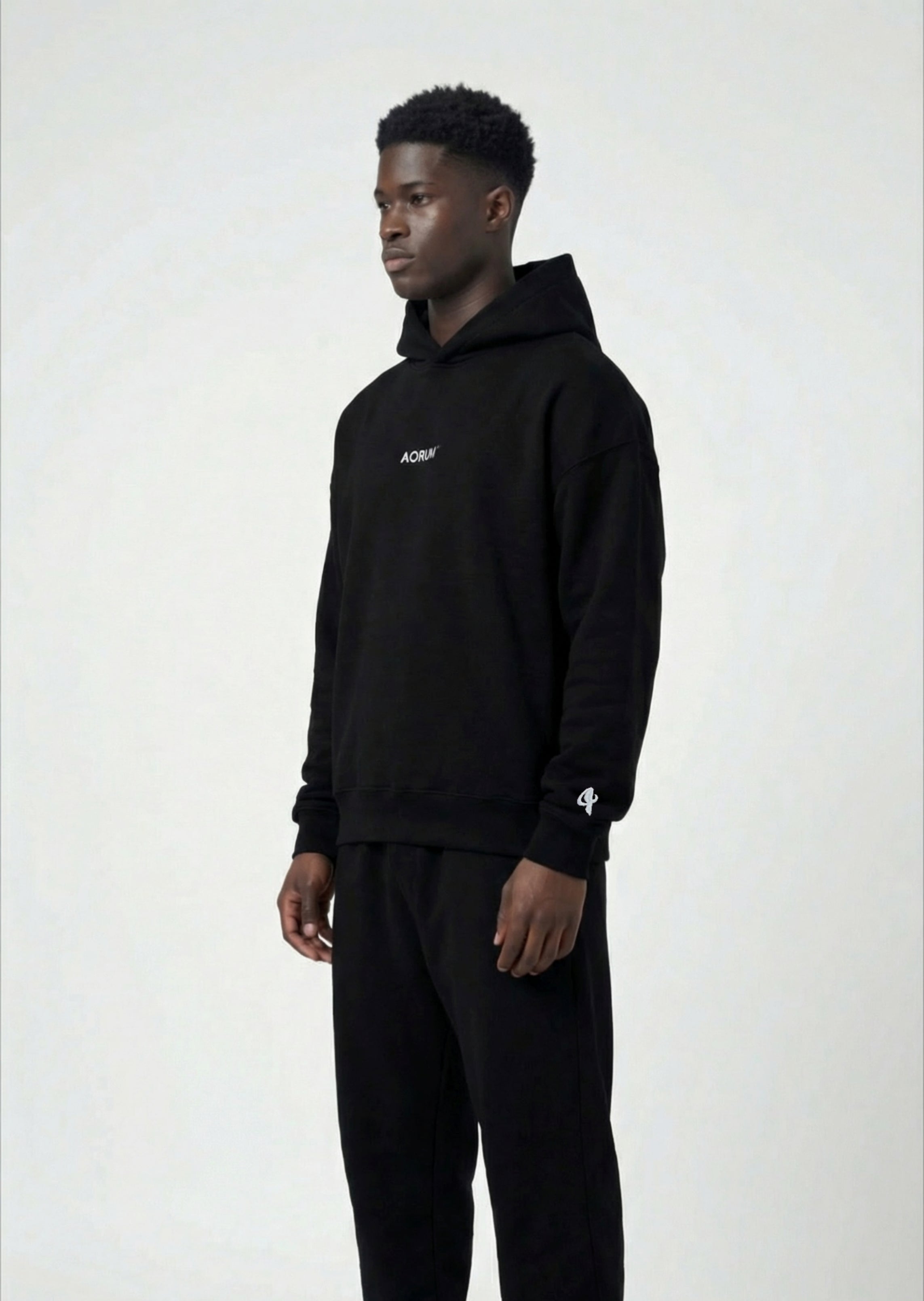 aorum v1 black cropped fit hoodie