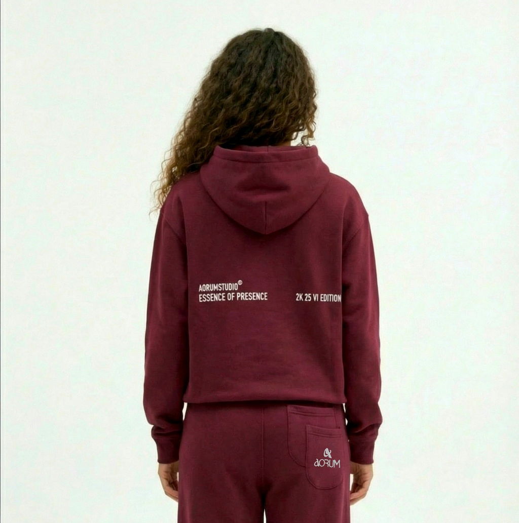aorum v1 burgundy cropped fit hoodie