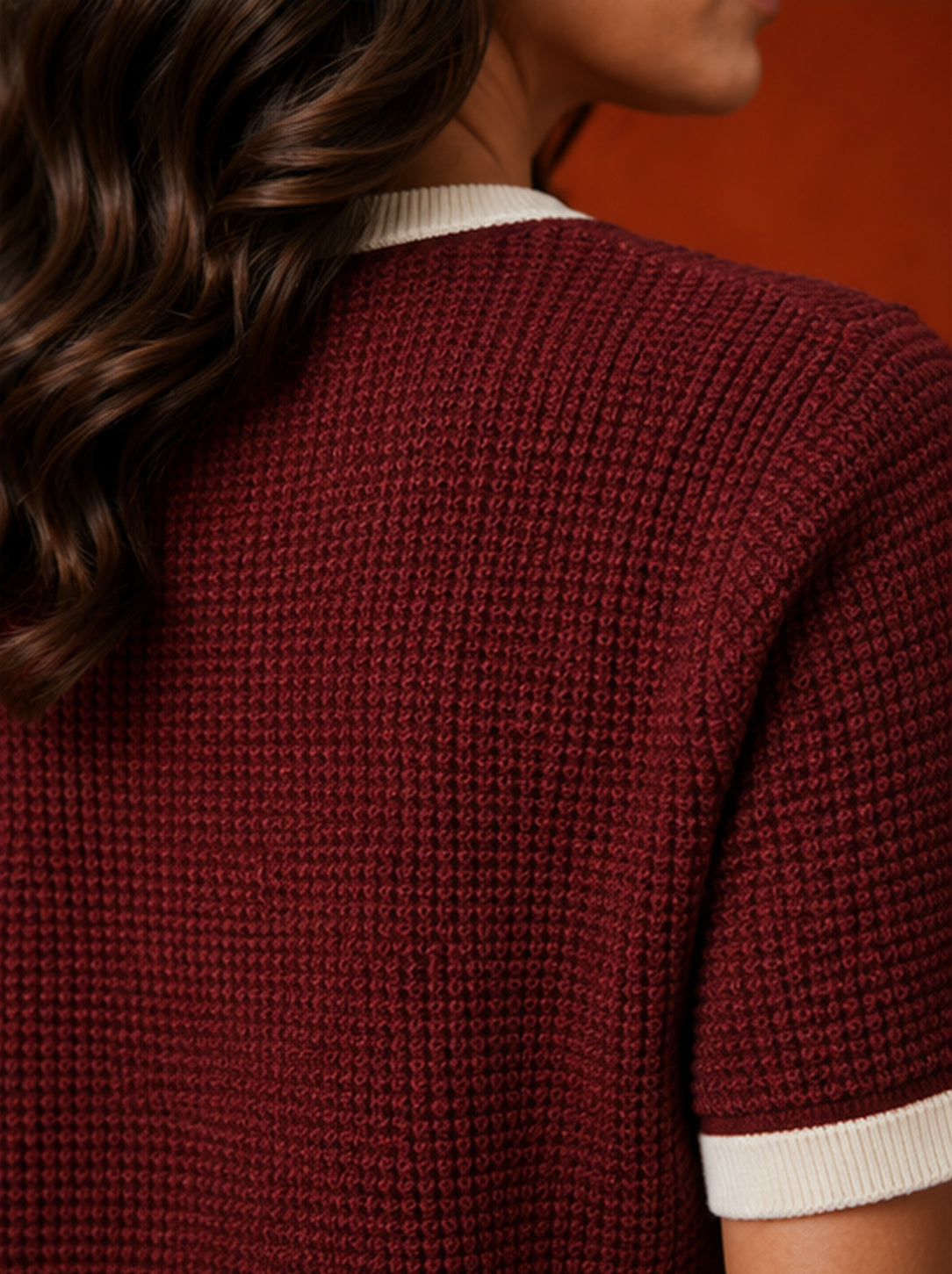 Burgundy Knit Ringer T-Shirt