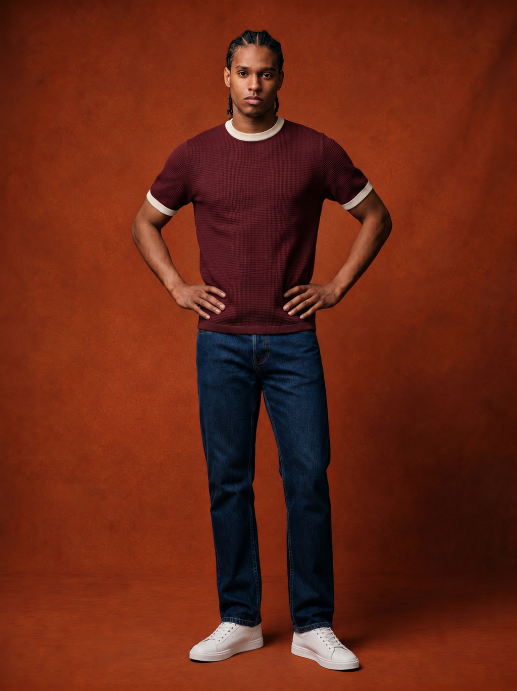 Burgundy Knit Ringer T-Shirt
