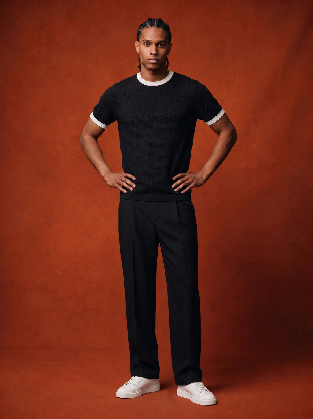 Black Knit Ringer T-Shirt