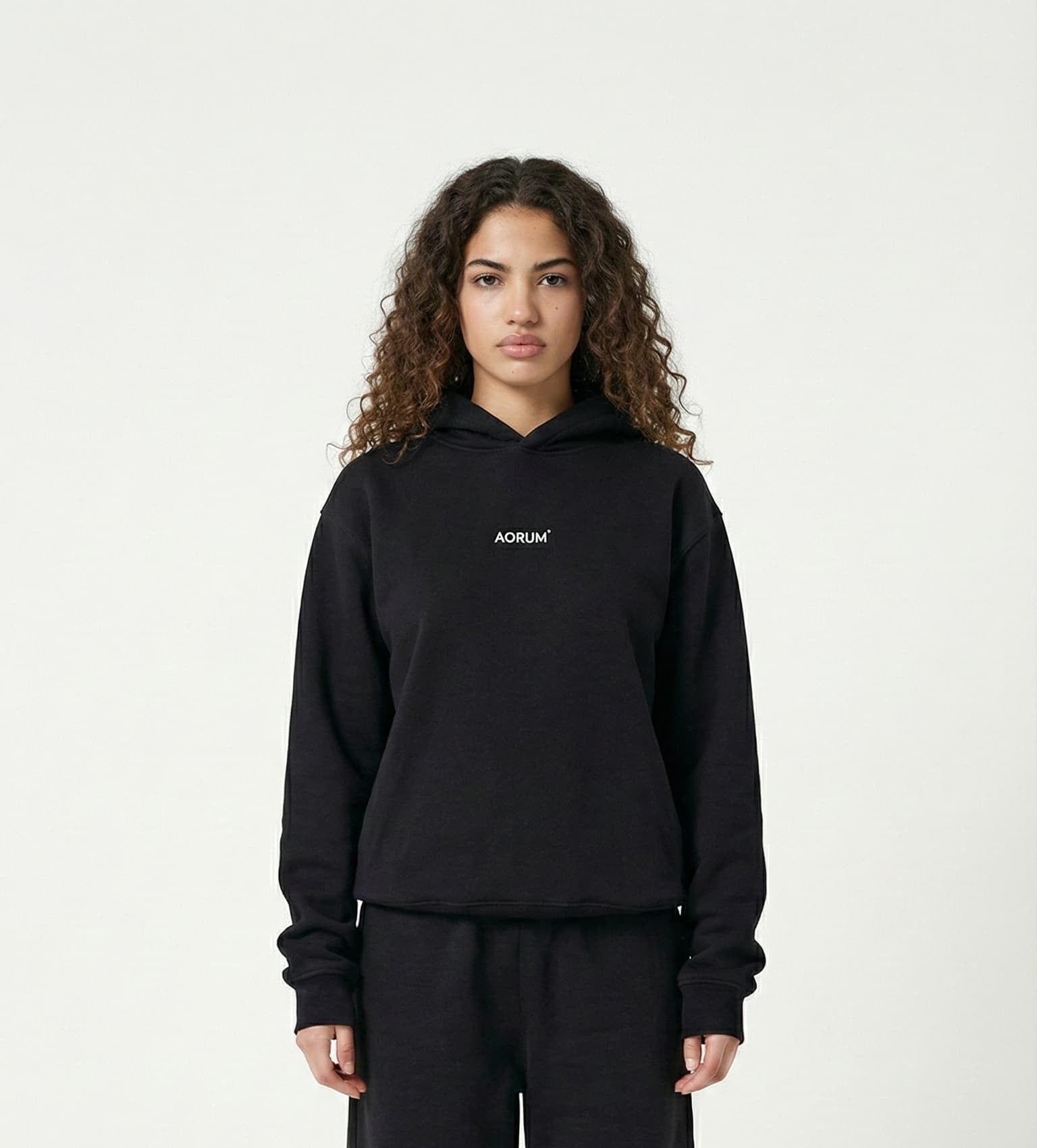 aorum v1 black cropped fit hoodie