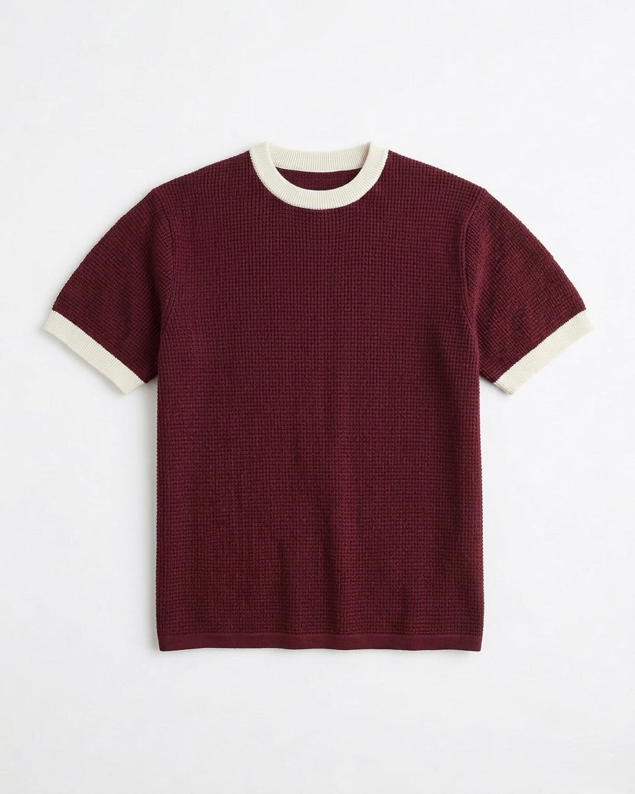 Burgundy Knit Ringer T-Shirt