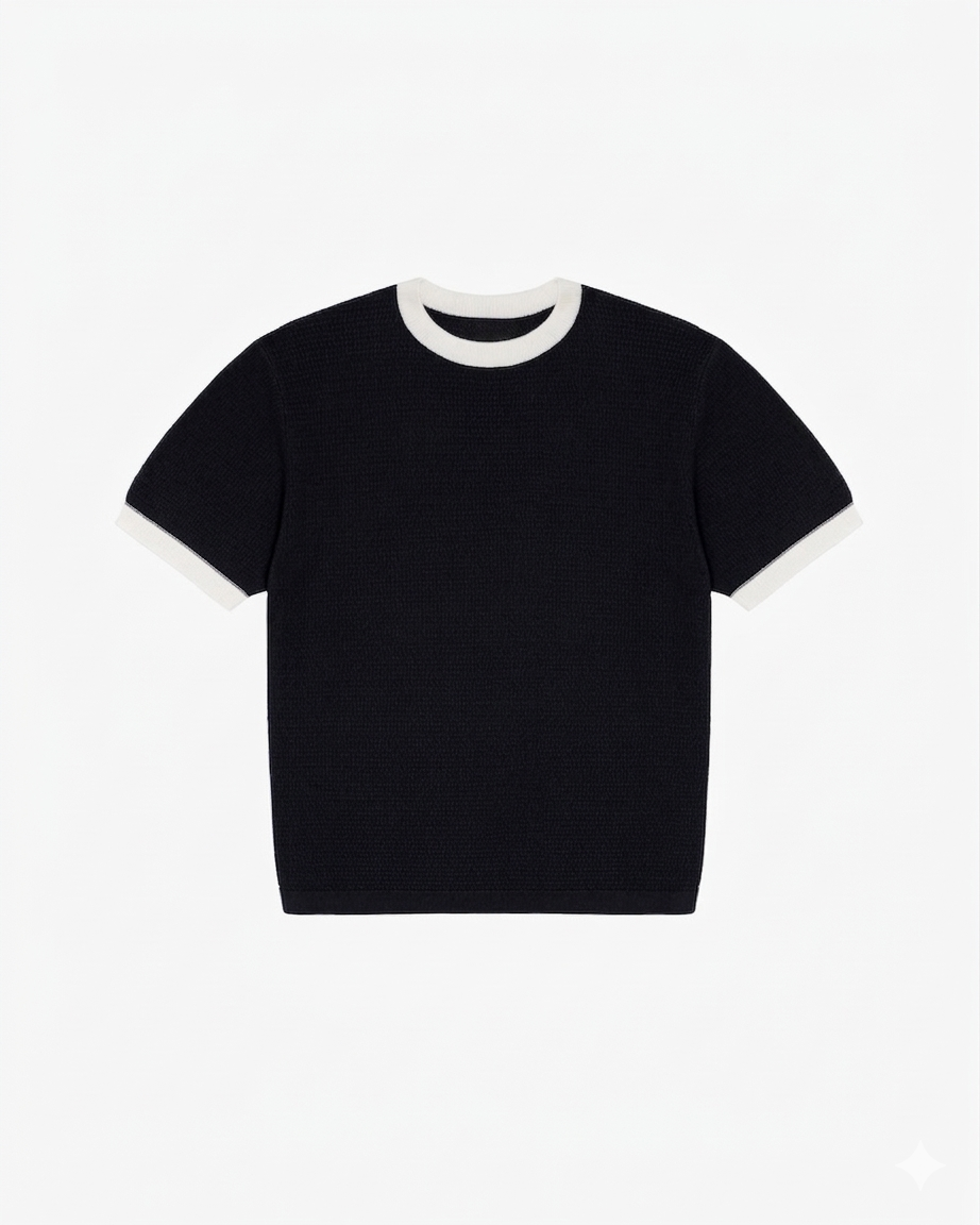 Black Knit Ringer T-Shirt
