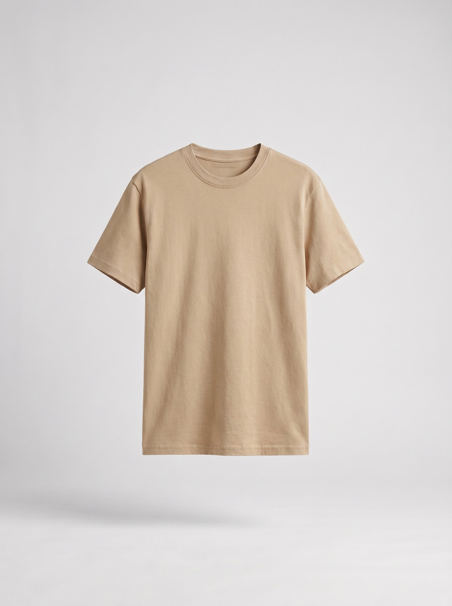 Heavy Beige Relaxed/Regular Fit Plain Basic T- Shirt