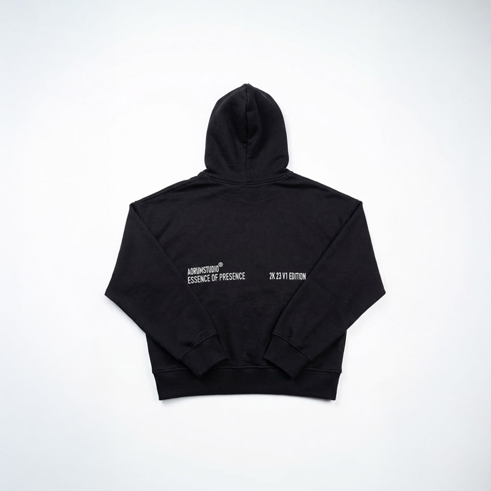 aorum v1 black cropped fit hoodie