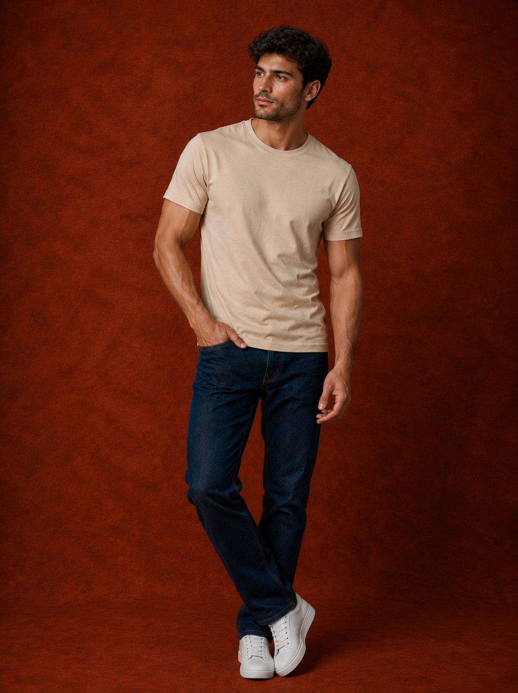 Heavy Beige Relaxed/Regular Fit Plain Basic T- Shirt